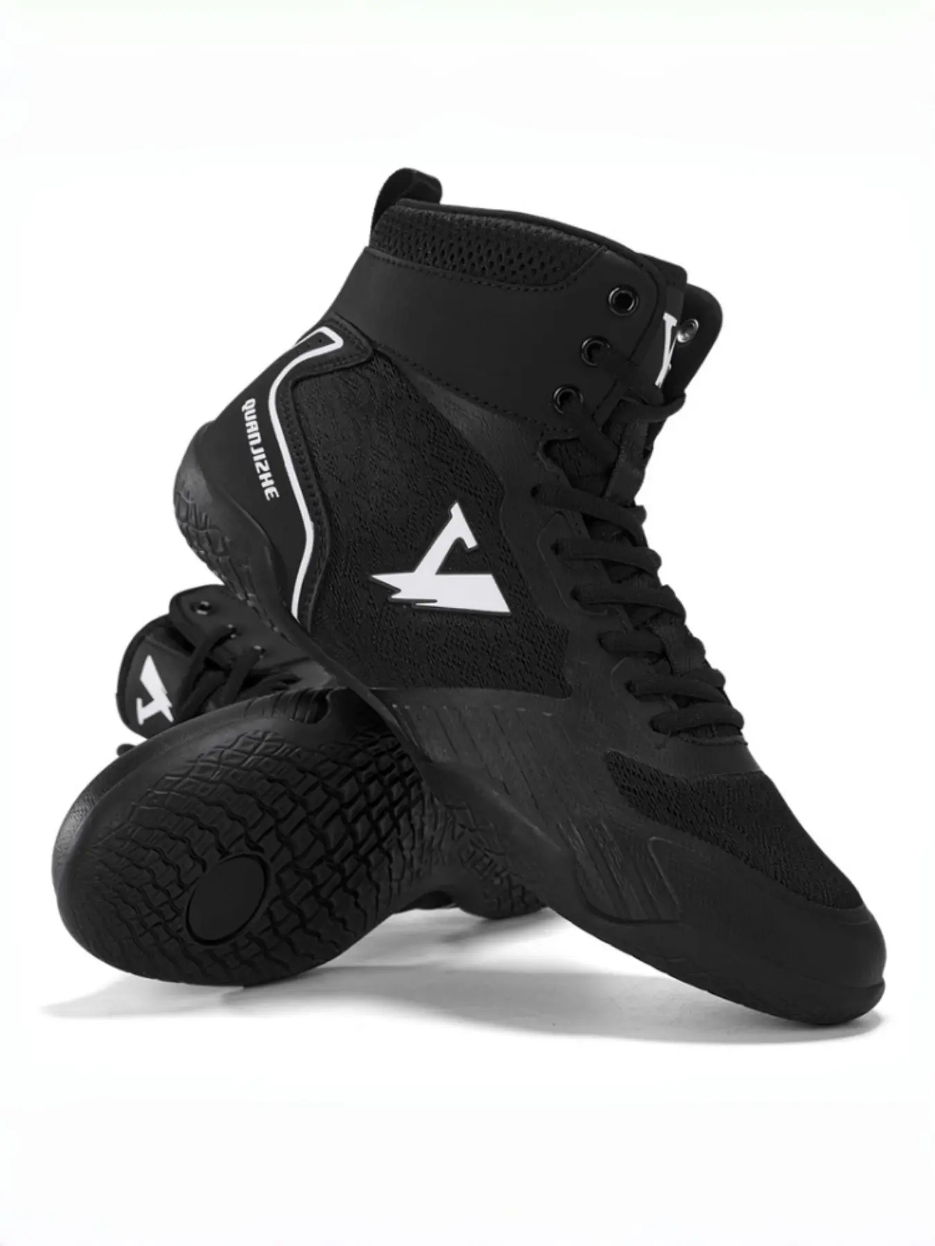 Professional High-Top Boxing Shoes, Breathable Flyknit Muay Thai Training Shoes, Lightweight Anti-Slip Rubber Sole, Durable Tpr Upper, Seasons