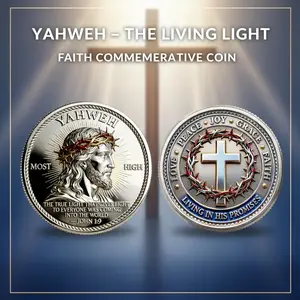 Yahweh Most High Christian Challenge Coin, Christian Jesus Challenge Coin with Crown of Thorns, Living in His Promise Faith and Cross Memorial Coin, Religious Gifts for Men and Women