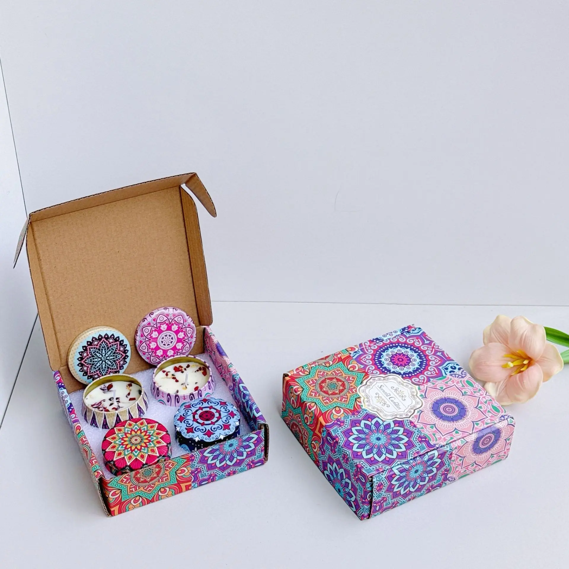 1 Set Aromatherapy Candle Gift Box Decorated with Natural Dried Flowers, Portable Scented Candles, Complete Fragrance Gift Set for Birthdays, Weddings, Bridesmaids, Guest Favors and Holidays