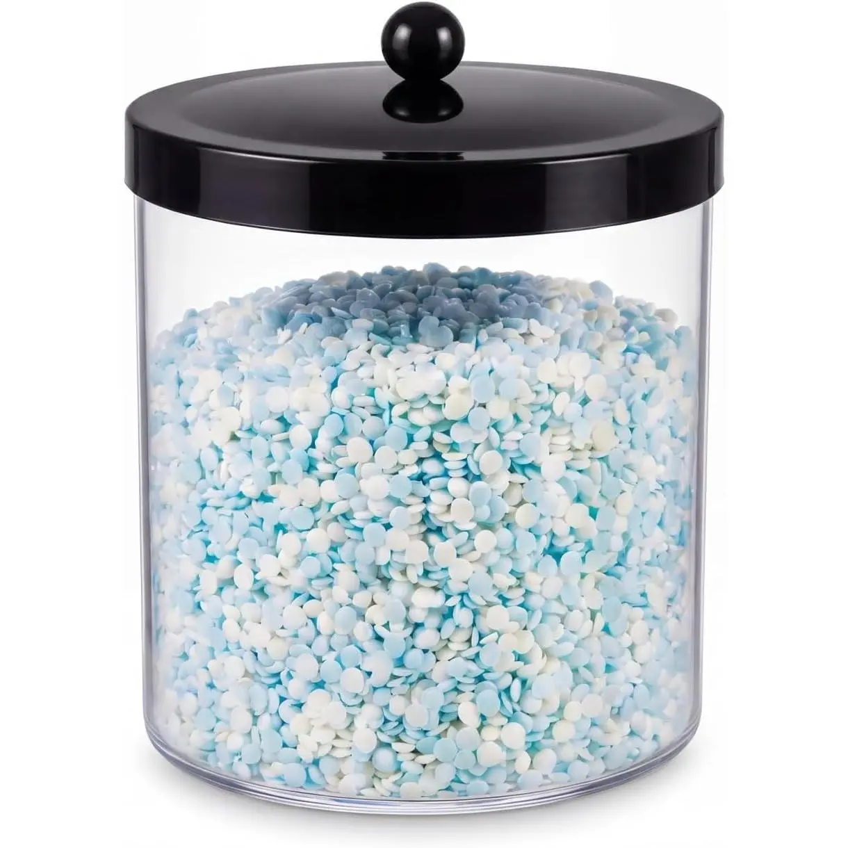 Sheechung 78oz Extra Large Acrylic Jar with Black Stainless Steel Lid | Clear Plastic Apothecary Jar, For Laundry Organization, Scent Beads, Pods, Kitchen Pantry Storage, Pasta, Candy