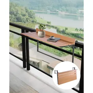 VEVOR Balcony Hanging Table, 15x 39 in Folding Balcony Railing Table, Outdoor Balcony Bar Table for Railings, 5-Level Adjustable, Fit Railing from 1" to 5.3", Serving Table for Patio Deck