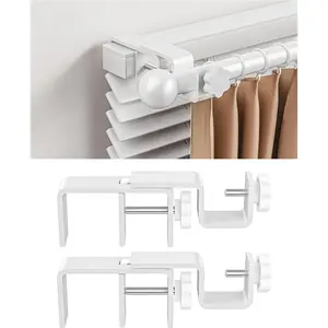 Curtain Rod Brackets for Outside-Mounted Blinds, Fit 1.3–2” Rectangular Headrails, Tool-Free No-Drill Installation for Apartments Rentals, Set of 2 White