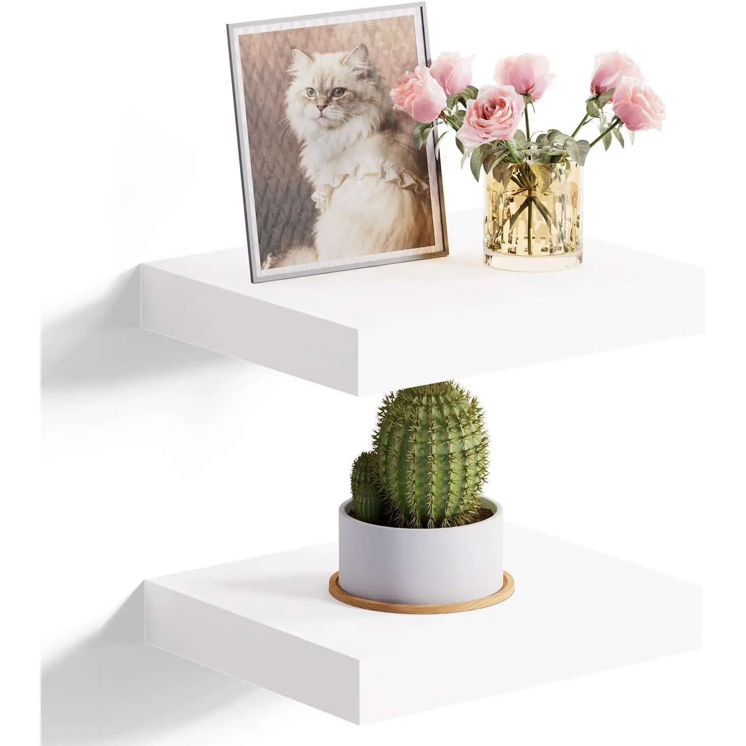 QsQueen Floating Shelves for Wall – Solid Wood Square Design Wall Shelf with Hidden Brackets, Space Saving Storage & Decorative Display Shelf for Bathroom, Bedroom, Living Room & Kitchen