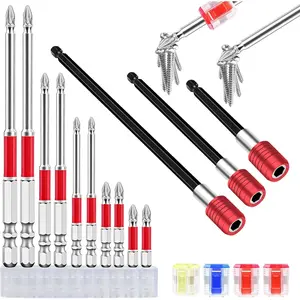 17PCS Screwdriver Bit Set, S2 K5 Resistant Non-Slip PH2 Screwdriver Bits (1", 2", 3", 4", 6") X2 And 3 Bit Extensions & 4 Magnetizers