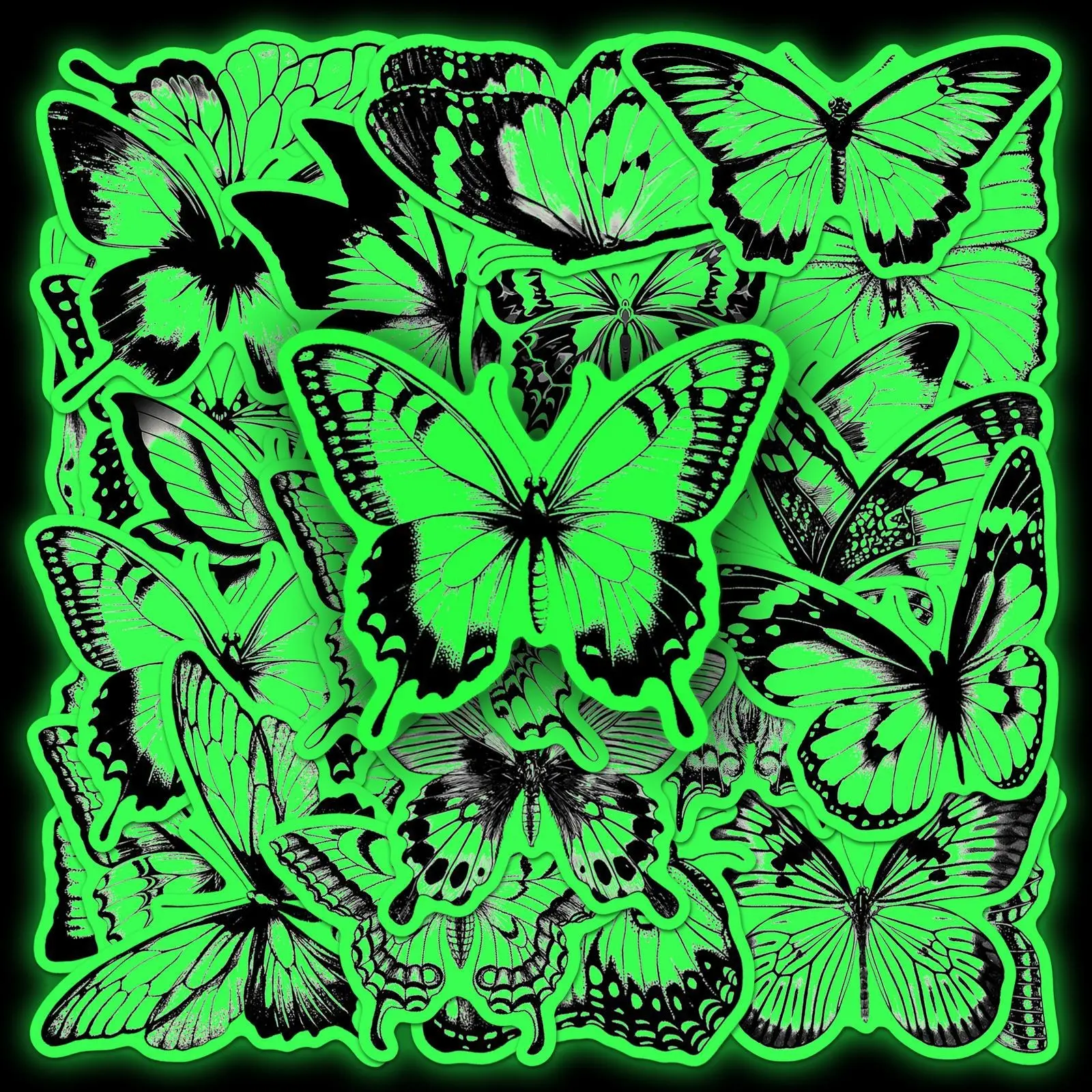 20Pcs Butterfly Glow-In-The-Dark Stickers, Waterproof Cartoon Animal Decals, Decorative Glass Wall Stickers, Insect Theme PVC Material