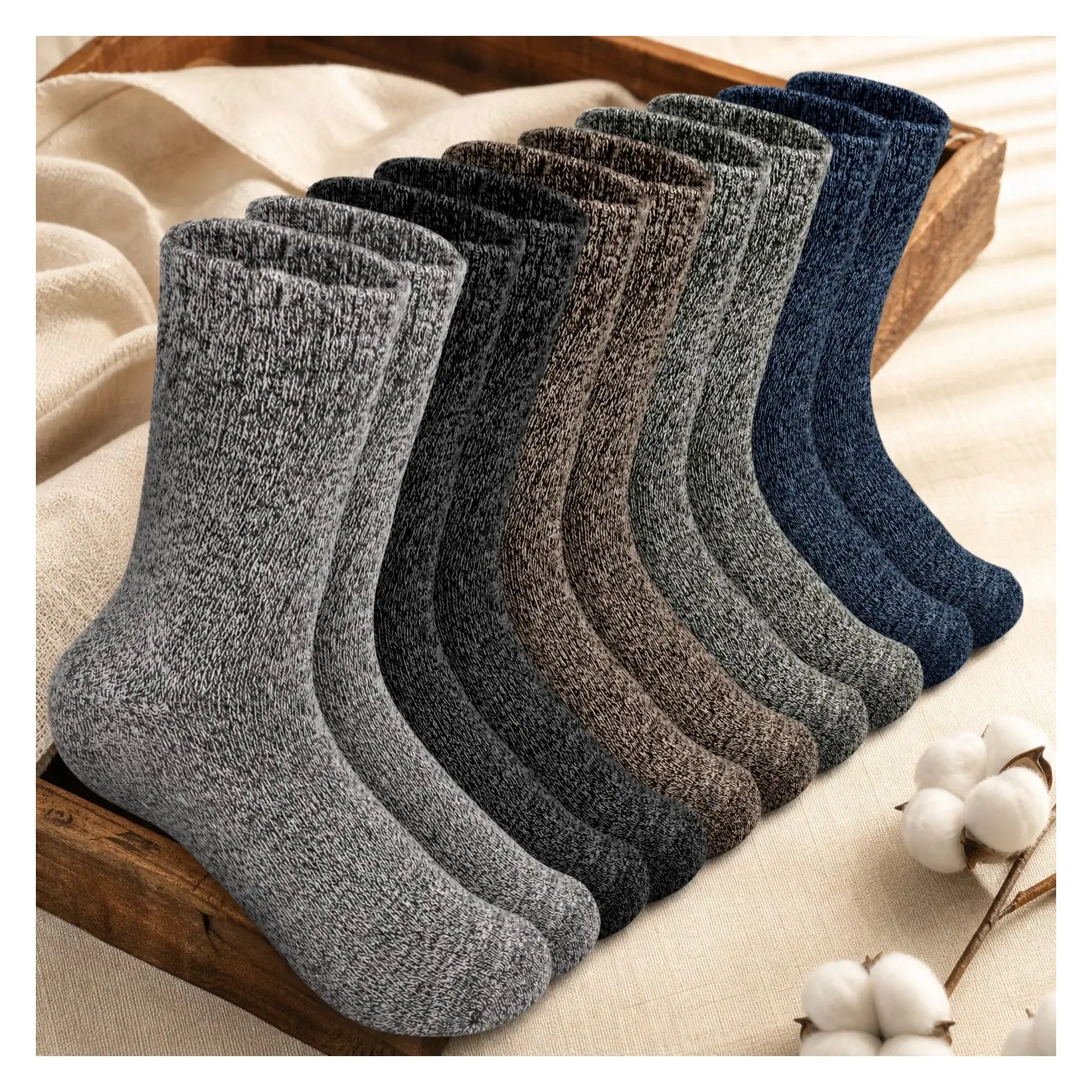 5 Pairs Wool Blend Thick Warm Winter Hiking Crew Socks for Men and Women, Moisture Wicking Breathable Thermal Outdoor Casual SocksGift