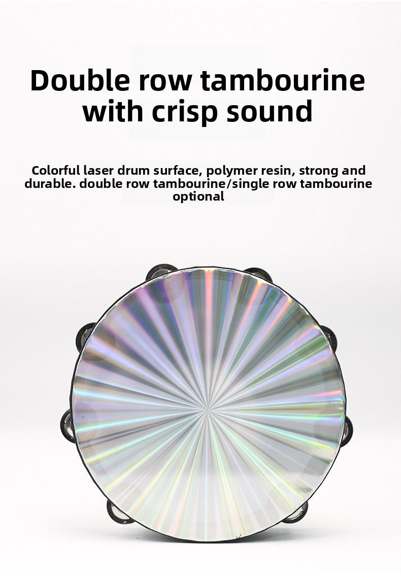 Percussion Instrument 8inch 10inch Laser Double Row Hand Tambourine Kindergarten Early Education Hand Drum Children's Dance Hand Drum