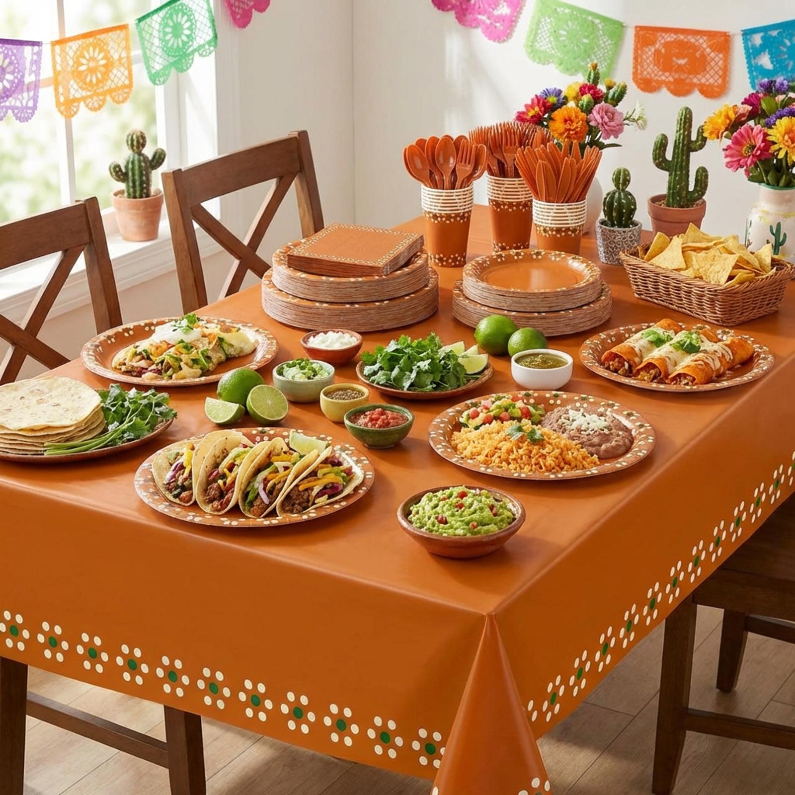 177 Pcs Mexican Tableware Set  Party Decorations with Plates Cups Napkins Tablecloth for Cinco de Mayo Taco Tuesday Fiesta Birthday Baby Shower