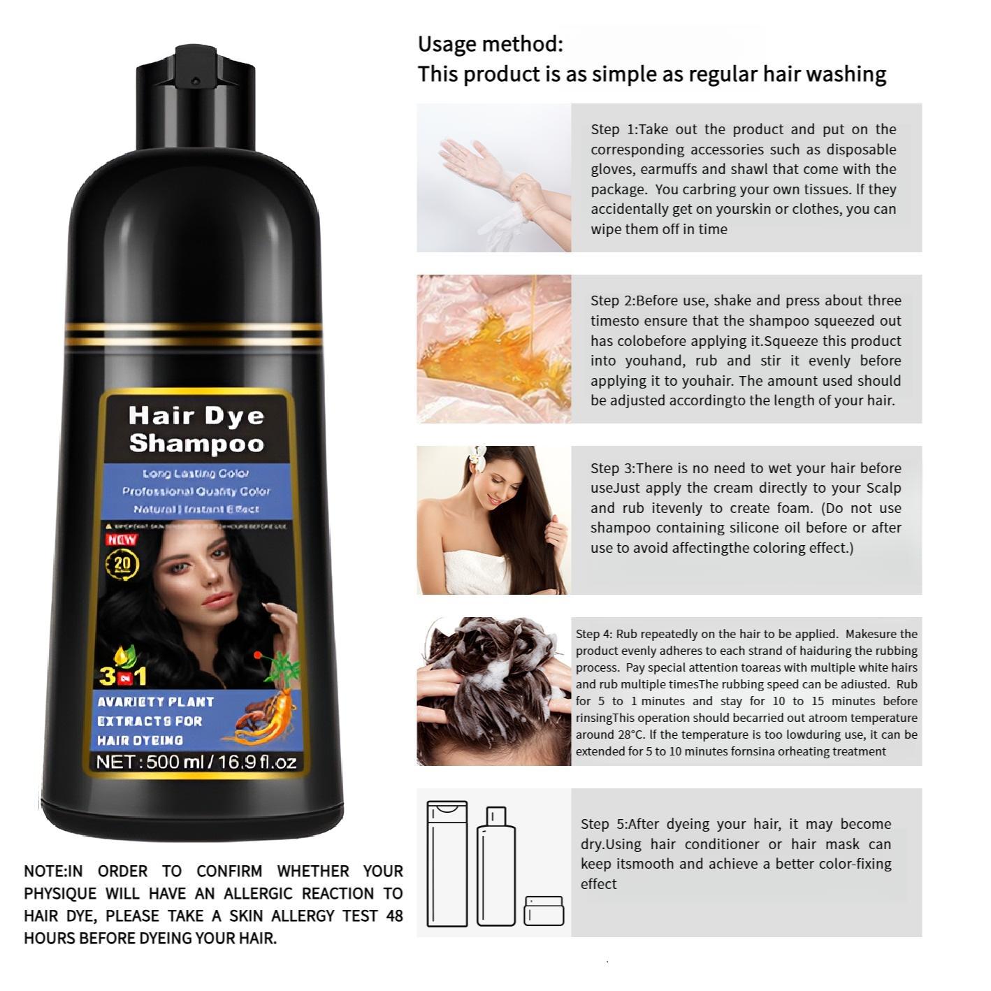 3-In-1 Hair Dye Shampoo with Plant Extracts, Long-Lasting Color Protection, Non-Sticky Formula, Fruit Scent, Instant Coloring Gel