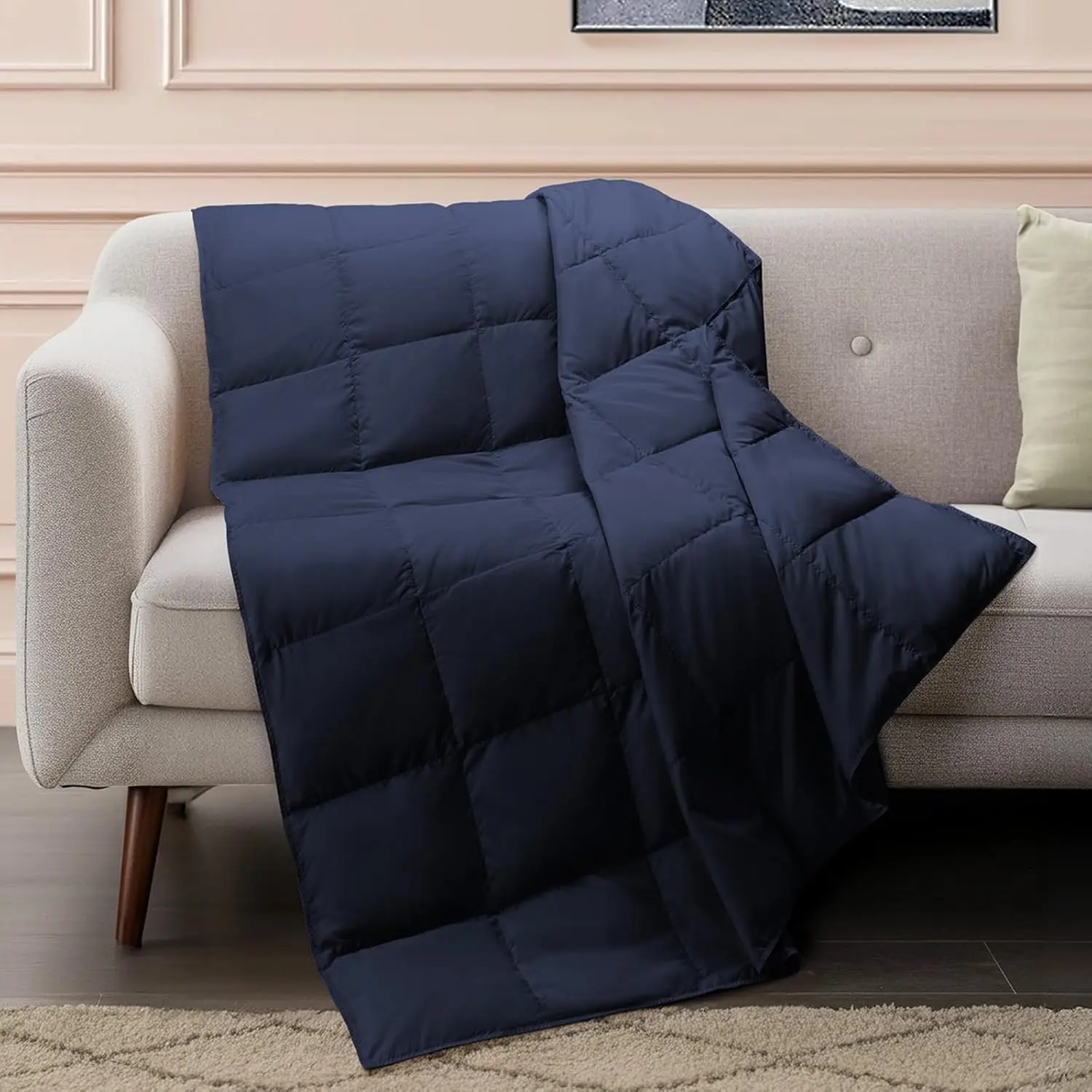Lightweight Down Throw Blanket for Couch Navy Blanket 50"x70" | Soft Packable  Down Blanket for Sofa, Camping Blanket,Travel Blanket, Indoor and Outdoor Use, Machine Washable