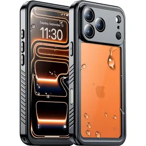 Compatible with iPhone 17 Pro Max Case,Waterproof Built-in Screen & Camera Protector IP68 Underwater Full Body 17FT Military Dropproof Shockproof Phone Case 6.9"-Black/Clear