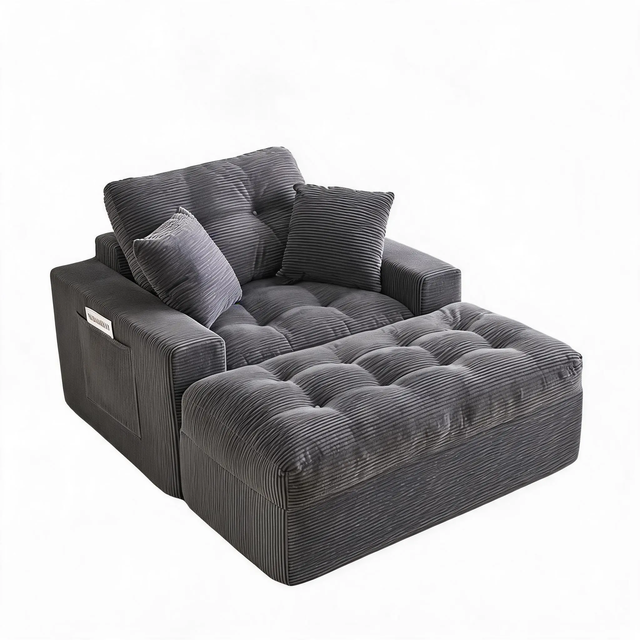 63" Oversized Corduroy Chaise Lounge Sofa Bed – Modular Boneless Couch with Deep Seat & Side Pockets, No Assembly Sleeper Daybed for Living Room & Bedroom