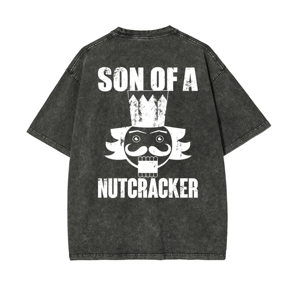 Washed Distressed T-Shirt | "SON OF A NUTCRACKER" Funny Graphic Tee | Vintage Oversized Shirt | Unisex Holiday Movie Gag Gift