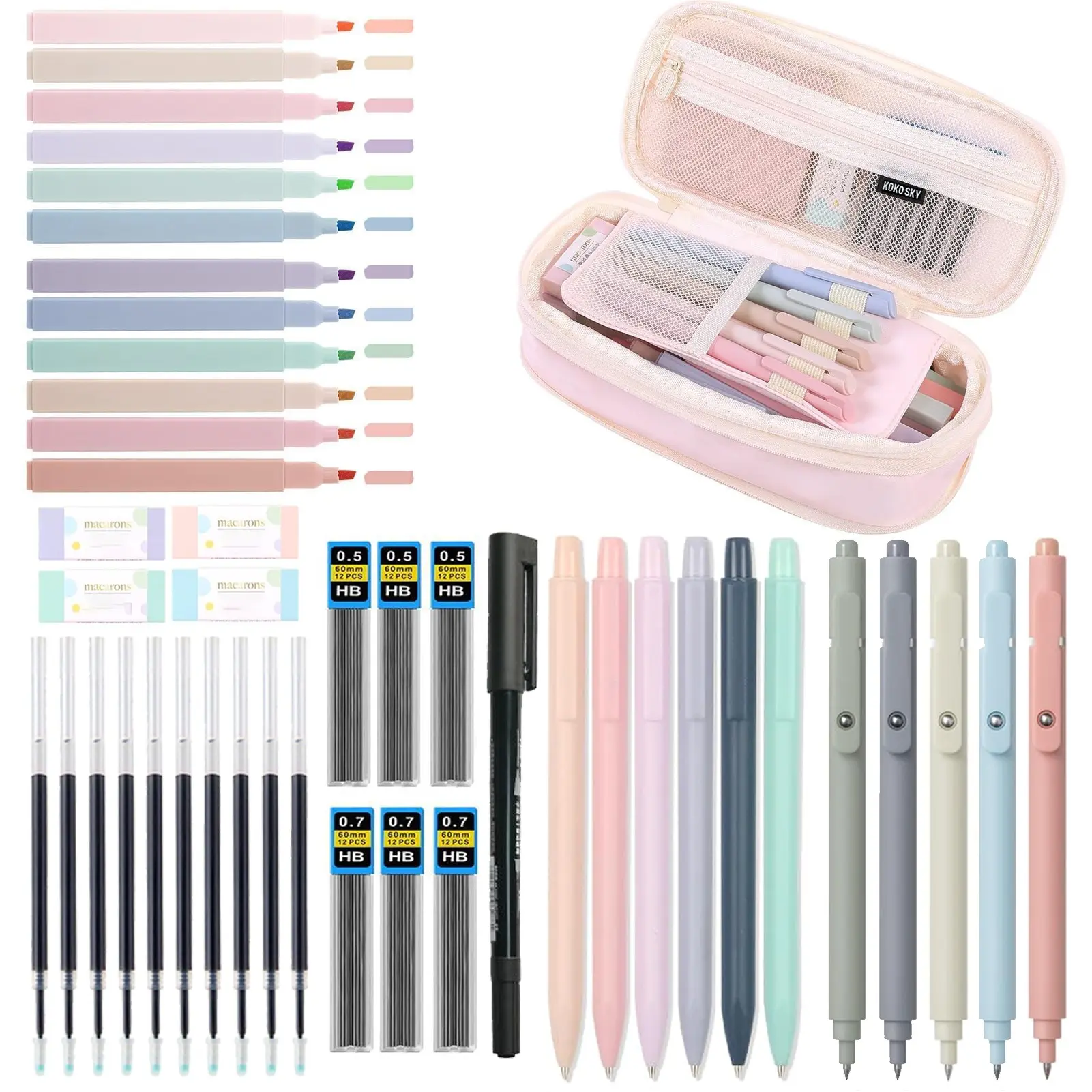 Stationery Set, 1 Set Including Gel Pen, Mechanical Pencil, Highlighter Pen, Pencil Case, Office Stationery & Supplies, School Supplies for Students, Student Essentials, School Classroom Supplies