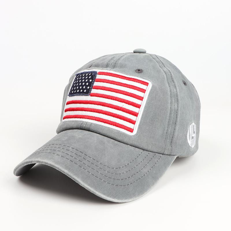 Baseball cap with American flag, pure cotton, letter embroidery, washed and distressed, curved brim, trendy new product