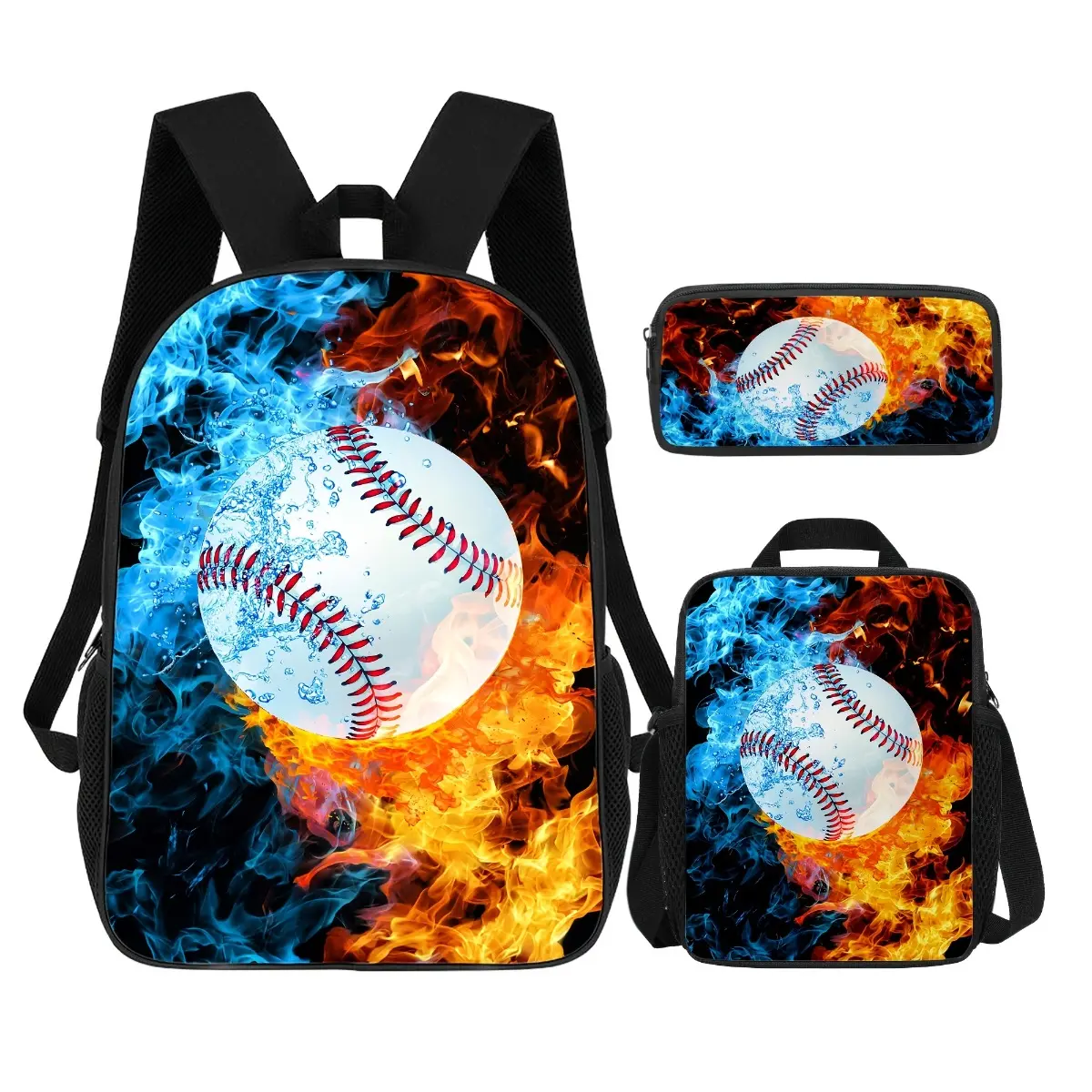 3pcs Sports Backpack Set, 17-Inch Baseball Backpack for Men Women, Travel Bag with Adjustable Straps, Lightweight Laptop Backpack with Lunch Bag And Pencil Case, Stylish Gift for Fans, Work, Travel, Daily Use, Valentine'S Day And Birthday