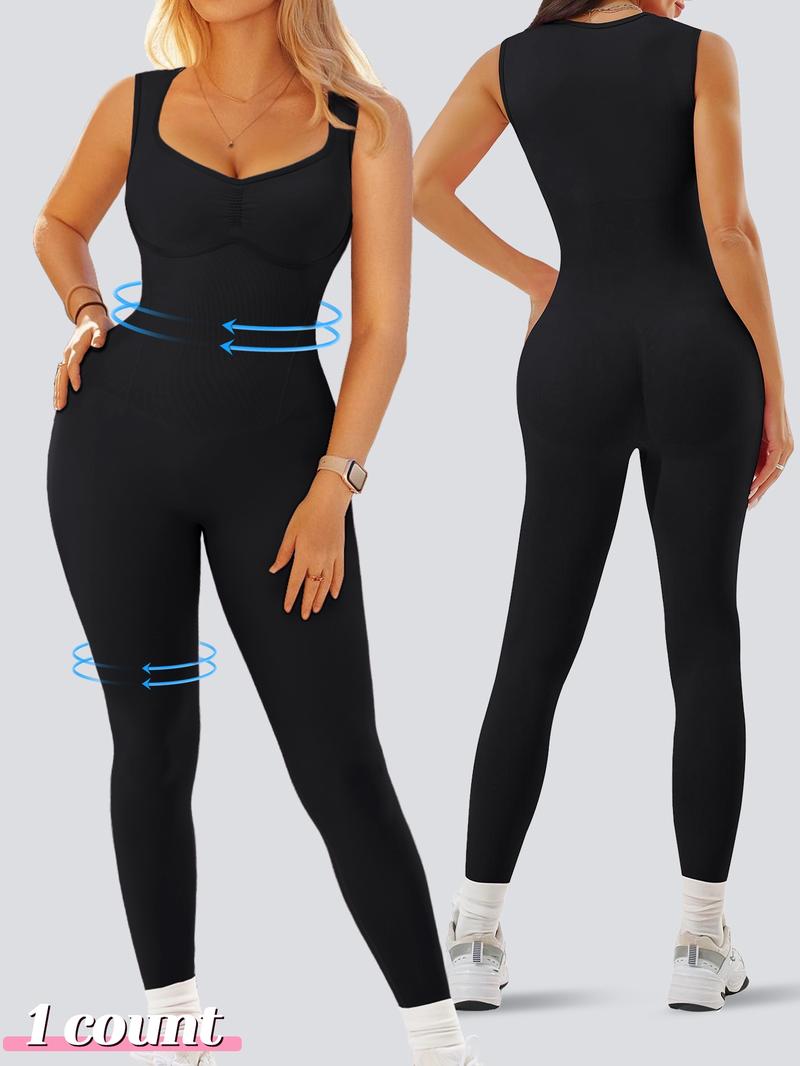 Women's Solid Shapewear Jumpsuit, 1 Count High Stretch Tummy Control Shaper, Ladies Shapewear for All Seasons