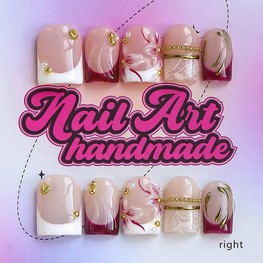 Y2K Style Square Nails, 10pcs Handmade False Nails Nail Art Set, XS-S-M-L Sizes, Perfect for Parties, Dates, Includes Jelly Glue, Crystal Stick, File