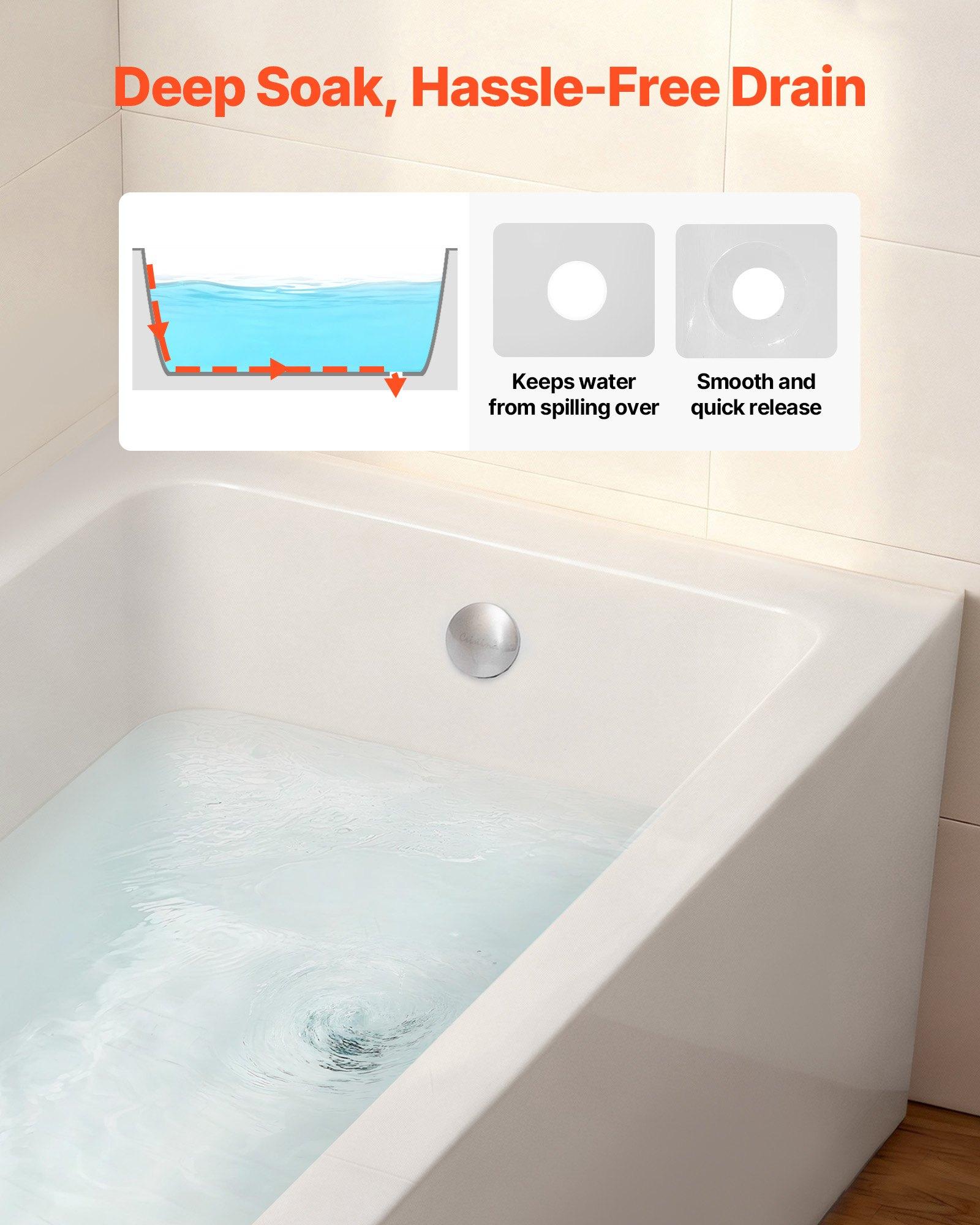 VEVOR Alcove Bathtub, 71.9" x 32" Contemporary Alcove Acrylic Bathtub, Soaking Bath Tub with Right Hand Drain & Overflow Hole, Large Rectangular Deep Soak Tub for Bathroom with Integral Flange, White