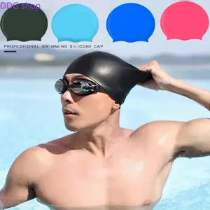 Silicone Adjustable Swim Cap with Ear Protection, Waterproof Swimming Hat for Long Hair Women & Men, Non-Chafing Bathing Cap for Water Sports, Swim Bonnet, Swimming Caps