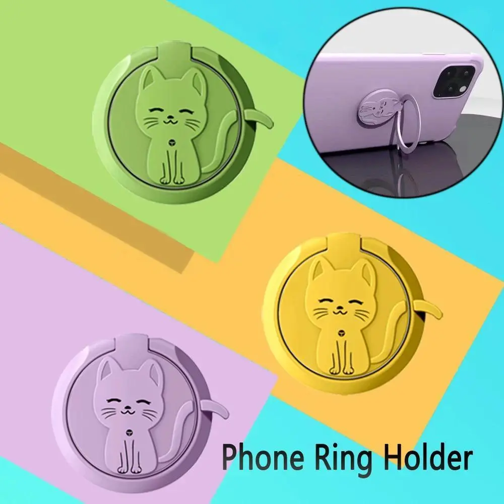 1PC Mobile Phone Holder Cute Cartoon Cat Mobile Phone Finger Ring Holder Round Mount Phone Stand for IPhone 15 Samsung Huawei