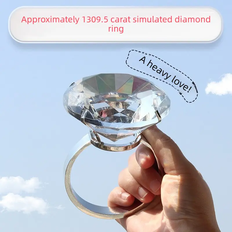 Oversized Giant Crystal Novelty Ring, Huge Faux Crystal Prop Ring, Funny Gag Gift For Proposal Wedding Games Bachelorette Party, Playful Humorous Ornament For Birthday Prank Photoshoot Decor mini