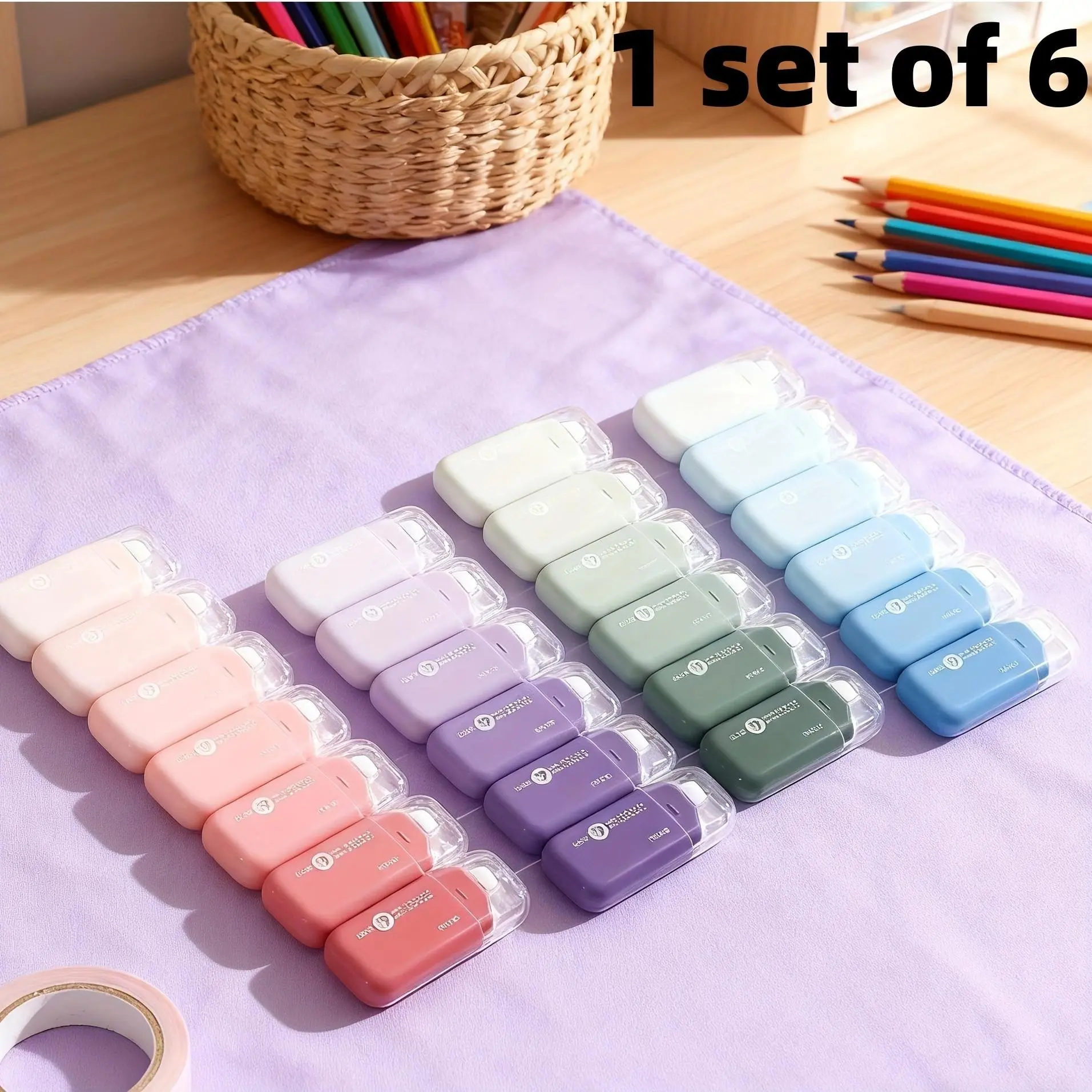 6-Piece Glue Roller Set, Adhesive Tape Roll, Total Length 1181.1 Inches, High Adhesion, Residue-Free, Ideal for Crafts and Office Use