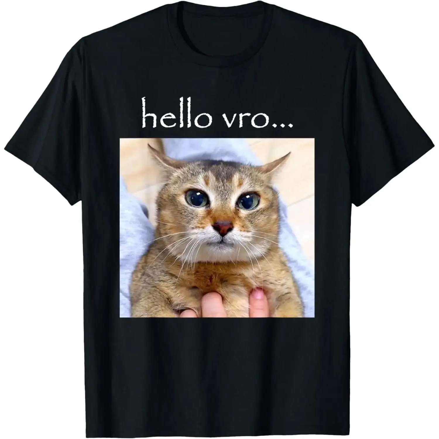 100% Cotton Silly Vro Cat Hello Vro Graphic T-Shirt, Sports & Outdoor Casual Sports Top for Daily Wear, Graphic Tees, T Shirts