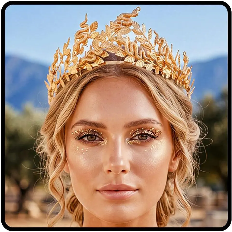 Medusa Snake Leaf Crown  Halloween Greek Goddess Tiara | Gothic Snake Crown Golden  Leaf Headpiece Halloween Goddess Costume Hair Accessories for Women