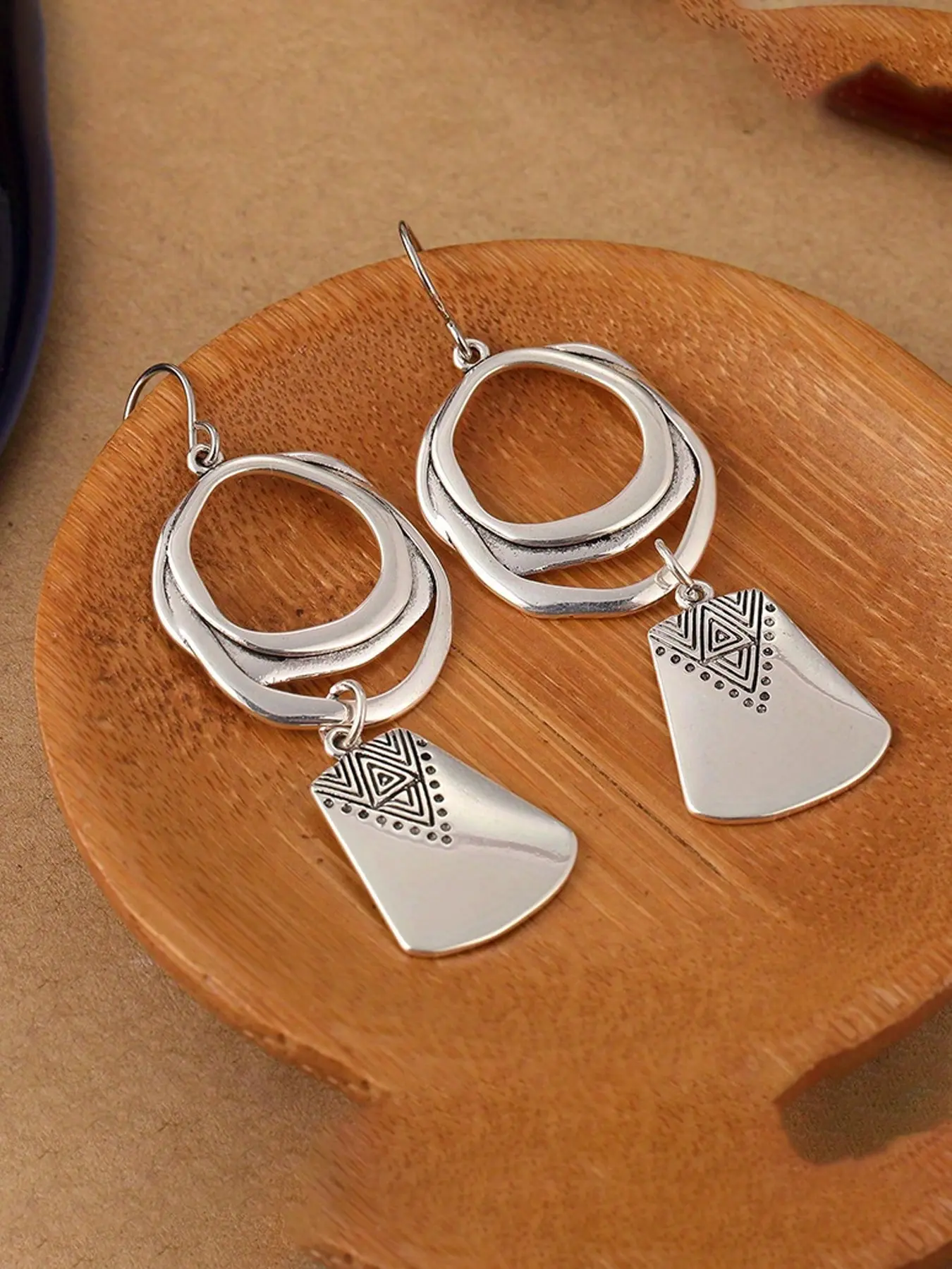 Vintage Bohemian Geometric Dangle Earrings, Women's Ethnic Totem Long Silver Color Ear Jewelry, Perfect for Daily Wear and Parties