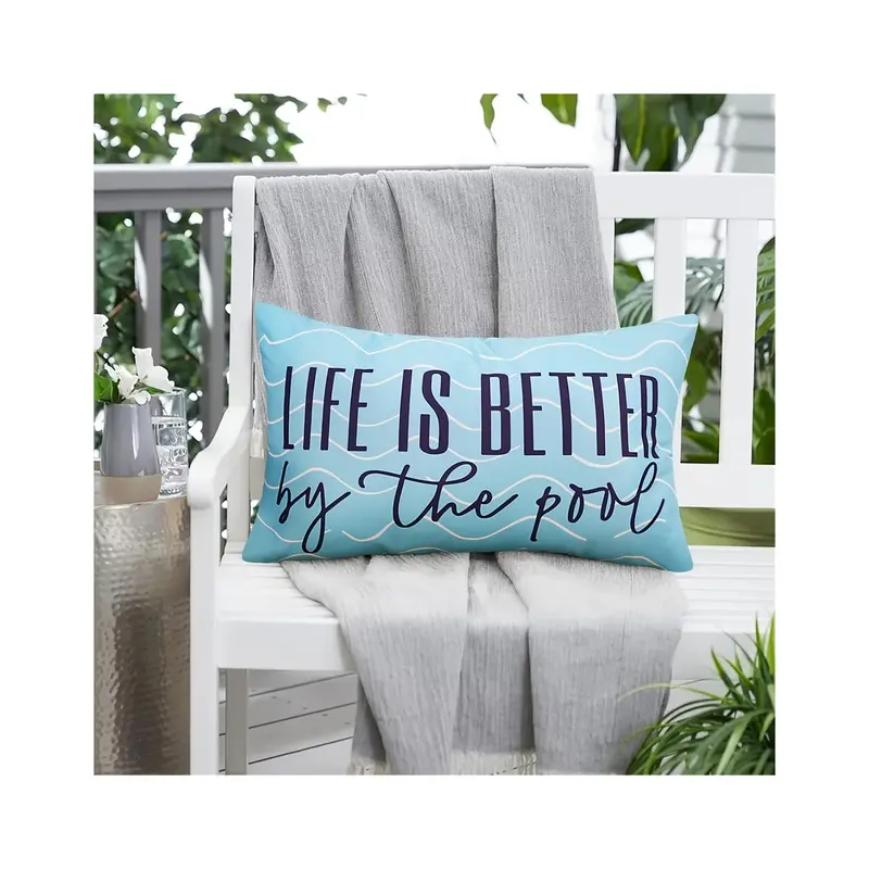 1pc Throw Pillow Covers 12X20 Inch Blue Decorative Porch Lumbar Pillows Cover for Patio Furniture Garden, Life Is Better by The PoolDouble-sided printing design