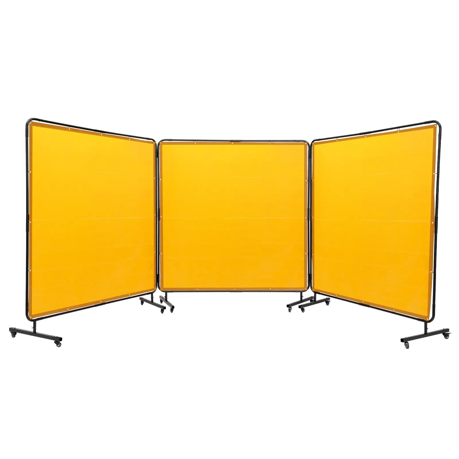 VEVOR Welding Screen with Frame, 6' x 6' 3 Panel Welding Curtain Screens, Flame-Resistant Vinyl Welding Protection Screen on 12 Swivel Wheels (6 Lockable), Moveable Professional for Workshop, Yellow