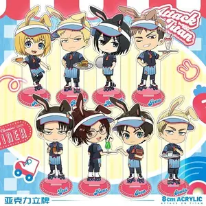 2026 hot item Attacking Giants Ramp Restaurant Levi Figure Acrylic Stand Q Erwin Acrylic Pendant Eren Pins Collectible Armin Figurine Toys Boy