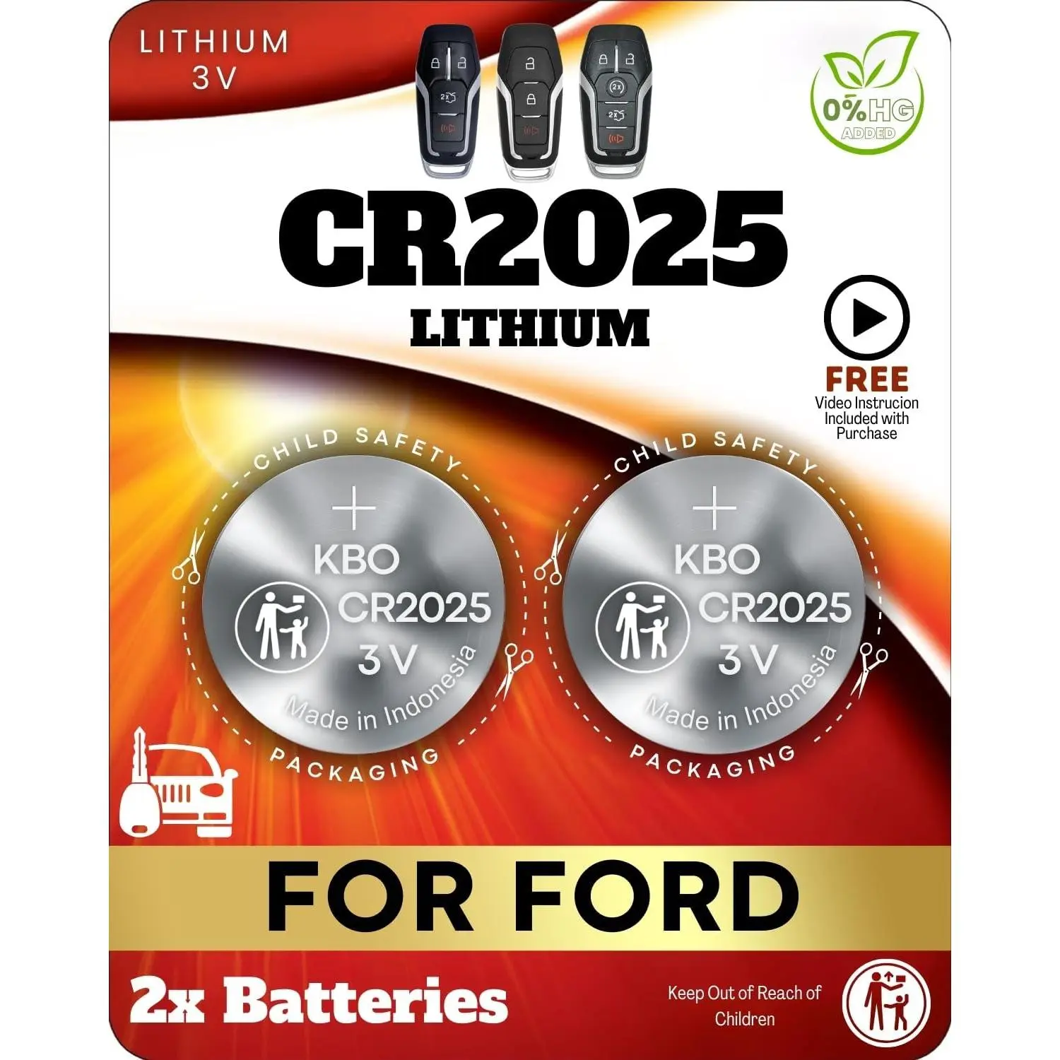 Key Fob Battery for Ford CR2025 (2 Pack) - for Explorer, Fusion, Edge, F150, F250, F350, and for Lincoln MKX, MKZ, MKC (M3N-A2C31243300, A2C31243300) - Check Fitment GuideGift.