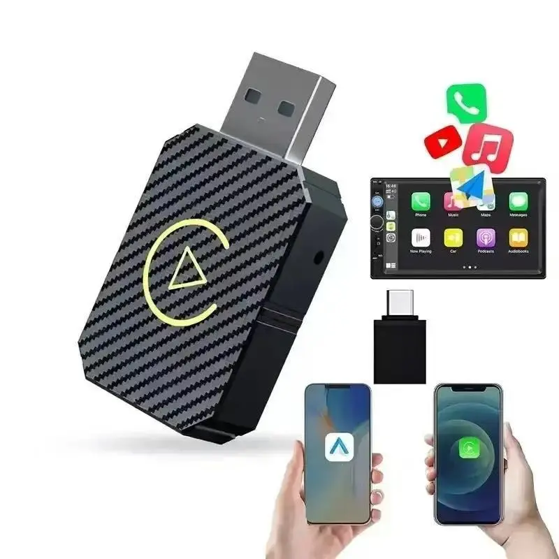Apple 2-In-1 Wireless Carplay Adapter for iPhone and Android, Bluetooth-compatible Compact Car Adapter, Convert Wired to Wireless Connection, Wireless Carplay Converter
