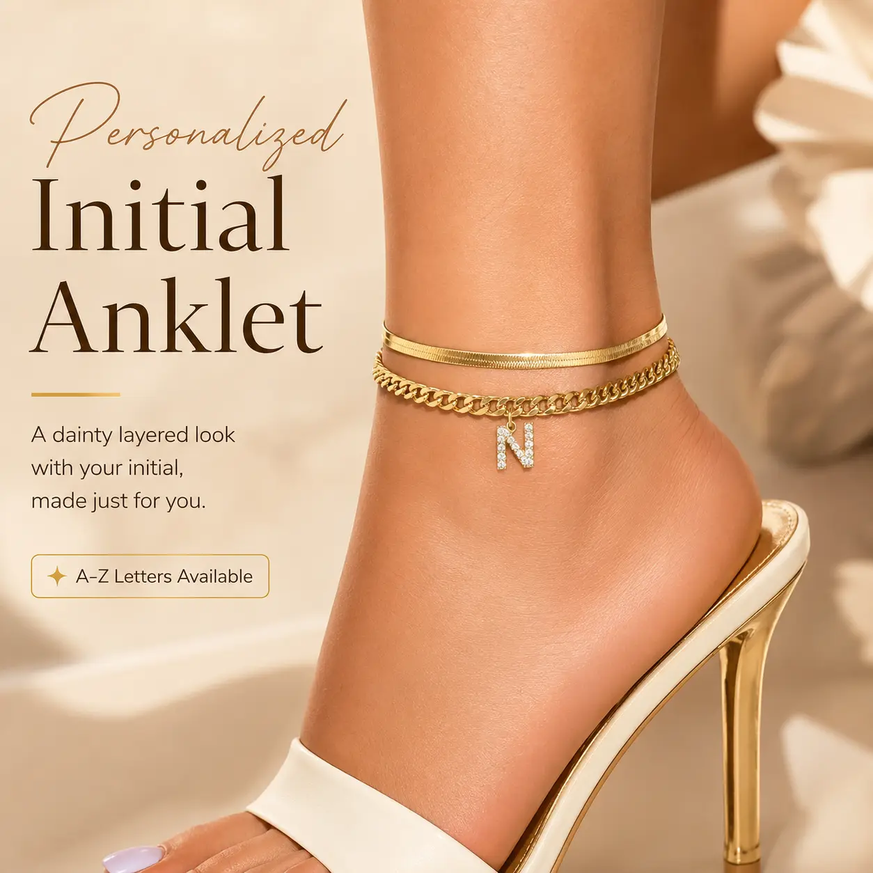 Dearmay Gold Initial Anklets for Women 14K Gold Plated Ankle Bracelet with Letter Pendant Waterproof Adjustable Anklet Set Stackable Personalized Jewelry Summer Beach Accessories Gift for Girls