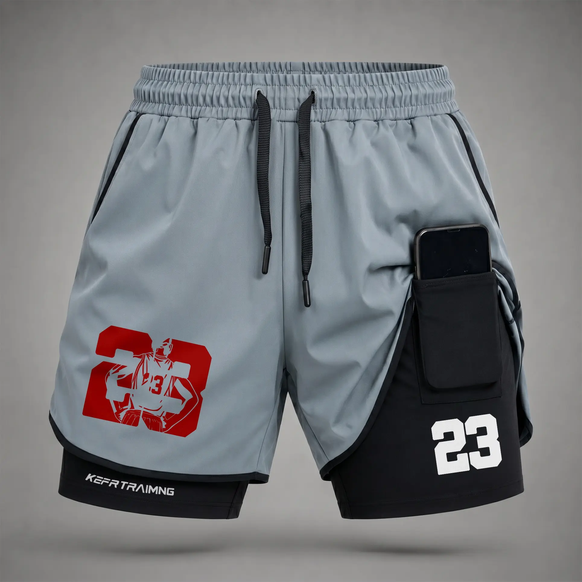 Men’s Basketball Player Graphic Print 2-in-1 Athletic Shorts, Built-in Compression Liner, Secure Inner Phone Pocket, Elastic Drawstring Waist, Quick-Dry Gym Running Training Shorts for Summer Daily Wear