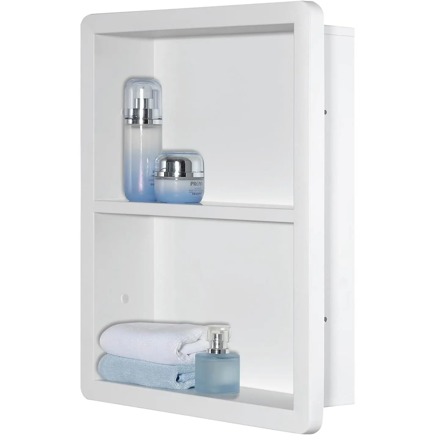 Shower Niche 14x18, Recessed  Cabinet Without Mirror, 304 Stainless Steel Bathroom Storage Cabinet with Shelf,  Wall Niche for Bathroom in Matte White