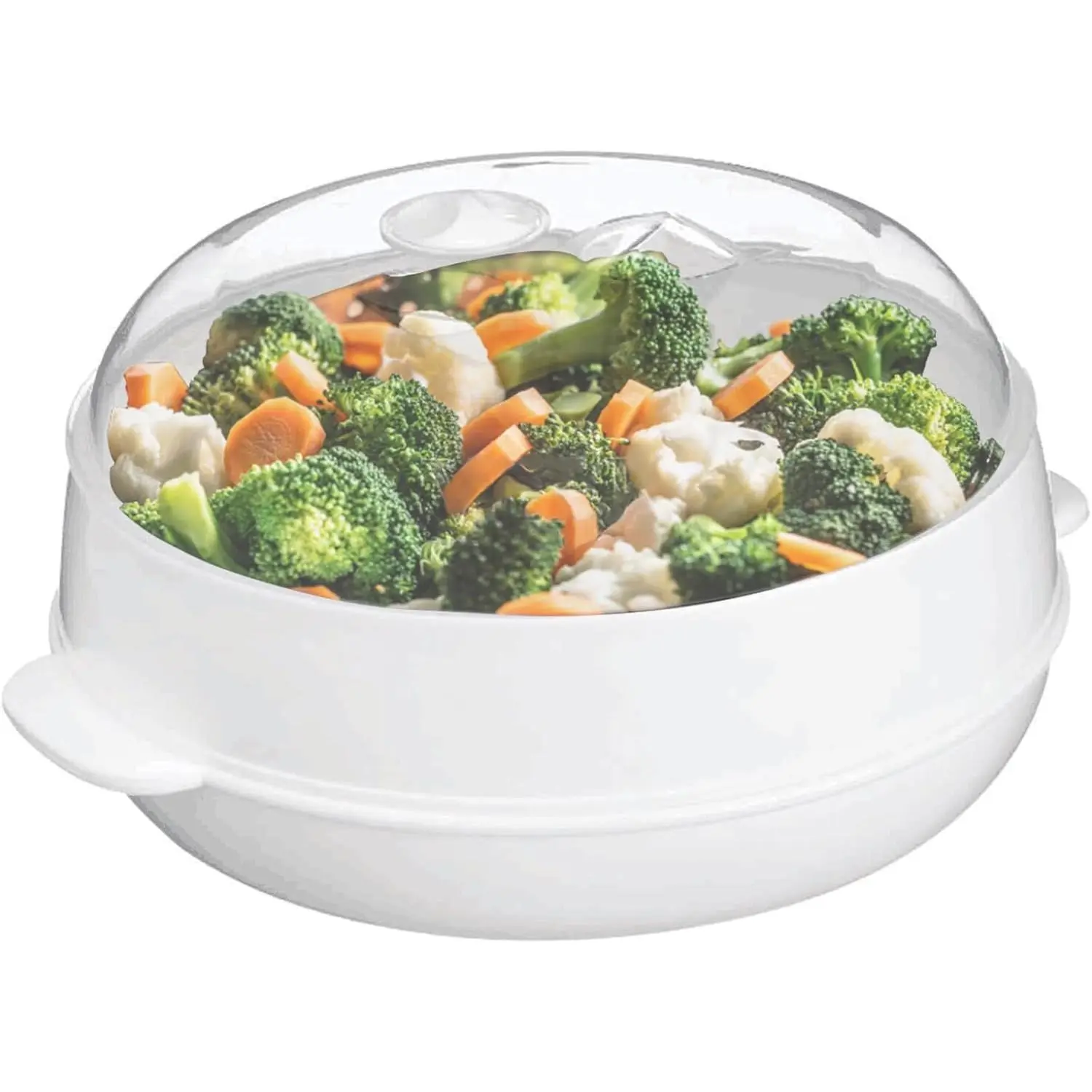 Plastic Microwave Heating Steamer with Lid and Tray (White)