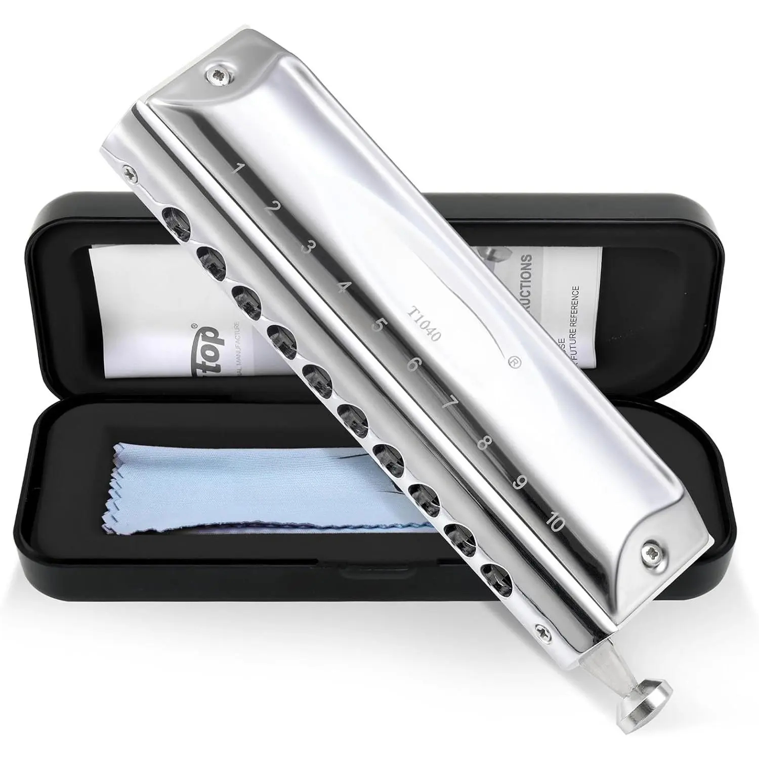 Professional 10-Hole 40-Tone Chromatic Harmonica in Key of C with Slide, Plastic Body, 1.2mm Thickness Reed Plate, Airtightness, Unisex Musical Instrument for Beginners, Ideal Gift for Business Meeting, Trip, Party