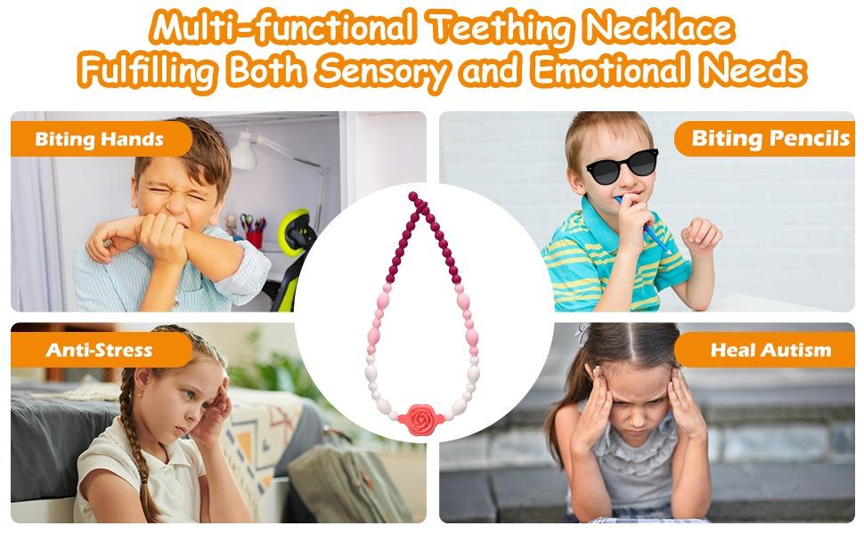 XY-NKL02 Teething Necklace for Baby, One-Piece Safety Design for Toddler, Chew Necklaces for Sensory Kids Adults with Autism, ADHD, Fidget, Biting, Anxiety - Flower Chew Jewelry Toys for Teething Relief
