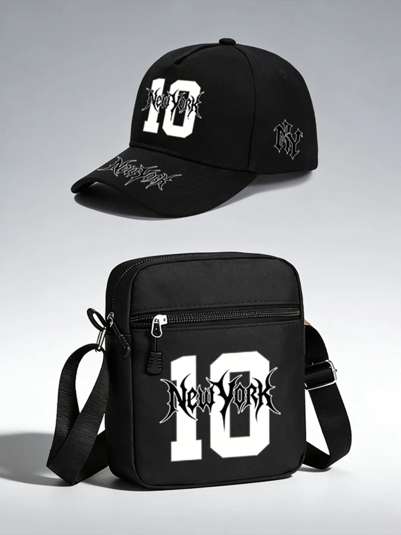 New York 10 Digital Print Baseball Cap and Crossbody Bag Set, Adjustable Street Fashion Hat and Backpack, Perfect for Daily Wear and Gifts