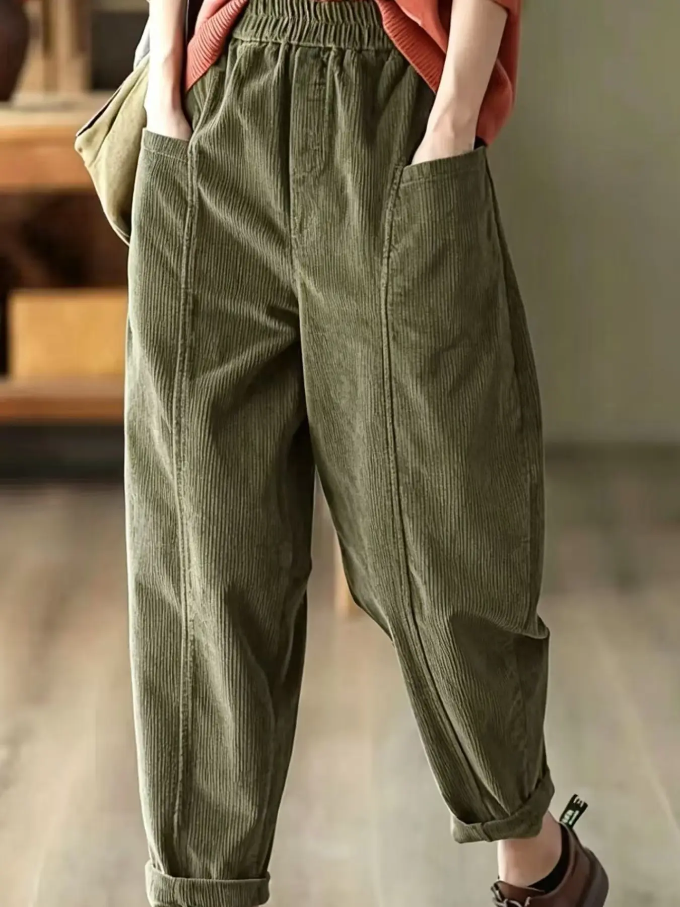 Women's Velvet Long Trouser Pants, Casual High-Waisted Harem Style, Comfortable & Stylish Design, Perfect for Daily Wear & Special Occasions