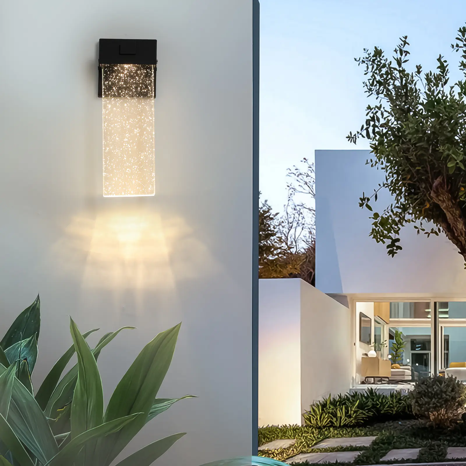 Outdoor Waterproof LED Crystal Wall Light, Modern Exterior Sconce Lamp for Porch Patio Garage, Clear Glass Design for Home Outdoor Decor