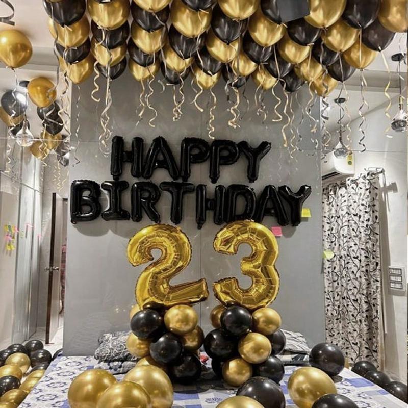 53pcs Black and Gold Birthday Party Decoration Set with Black Happy Birthday Balloon Banner and Latex Balloons Ideal for Themed Men's and Women's Parties