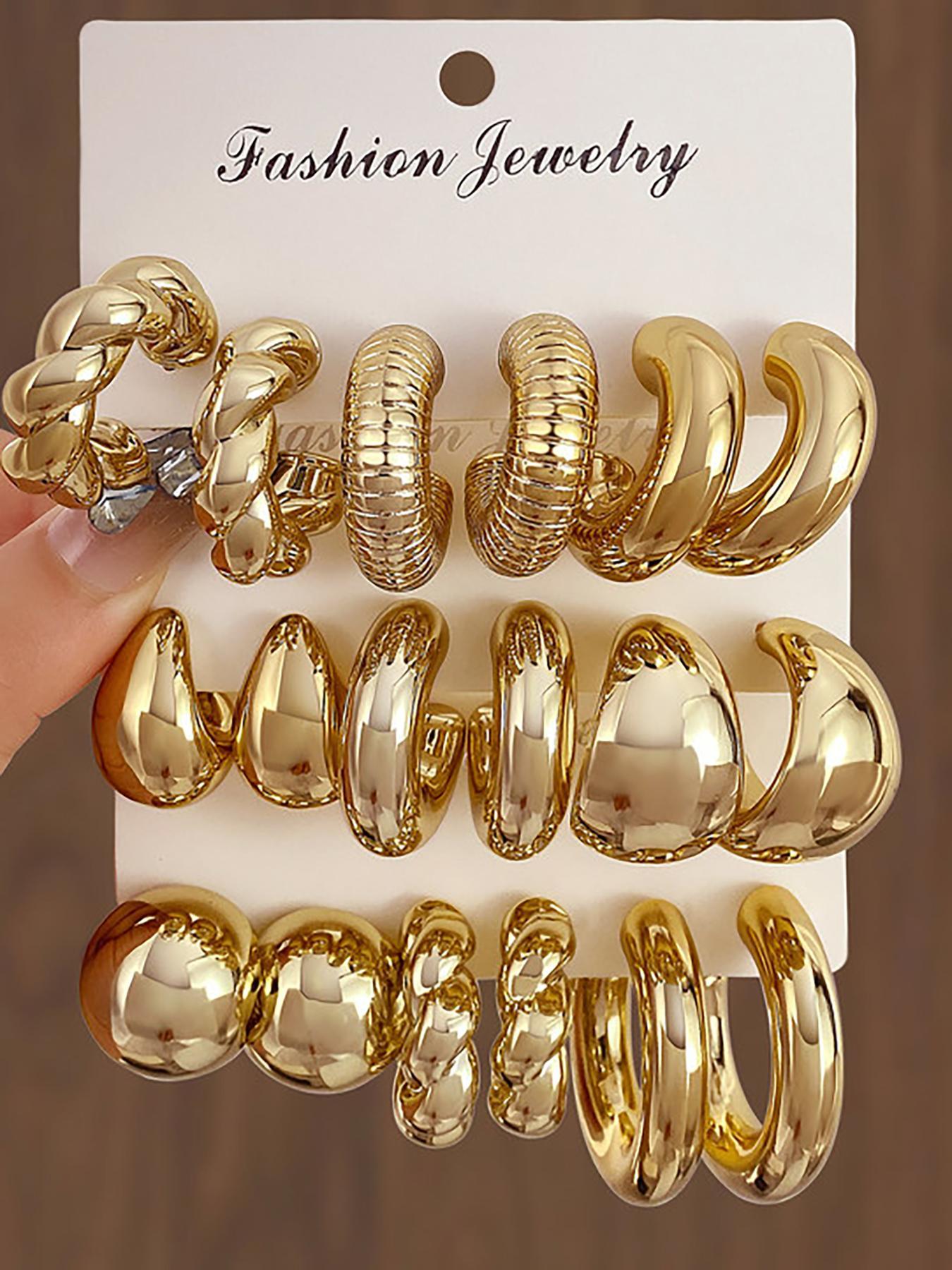 Women's Elegant Minimalist Hoop Earrings, Trendy Exquisite C-shaped Hoop Earrings, Chic All-match Vintage Jewelry As Gift for Girlfriend, Hoop Earring Sets, Hoops Set