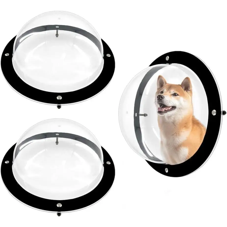2 Pack 12.4 Inch Clear Pet Dome Window for Dog Fence, Transparent Plastic Peek Window for Playground, Doggie Fence Domes, Supplies for Dog Cat Horse