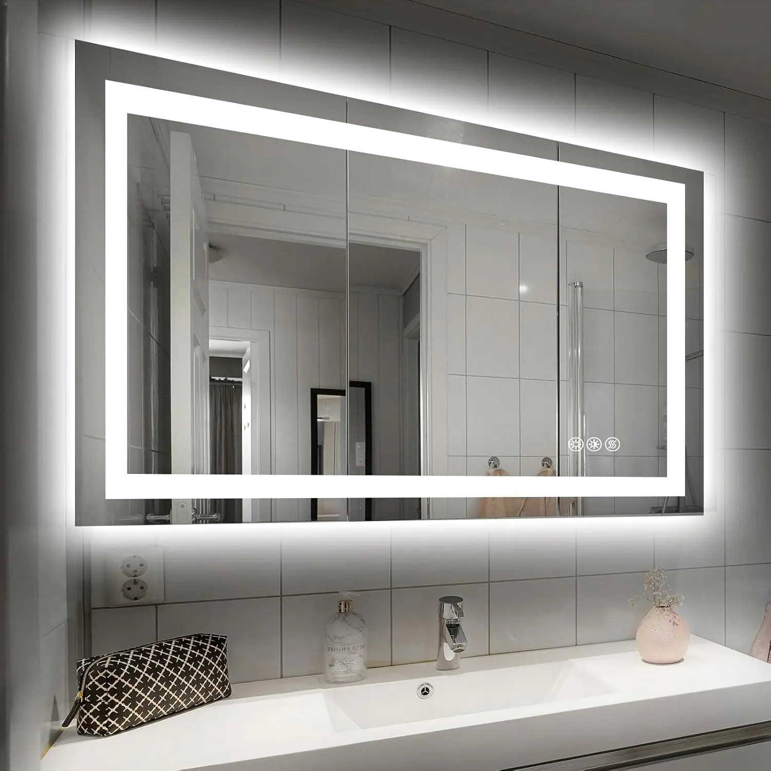 40"X32" LED Bathroom Mirror with Lights, Anti-Fog, Dimmable, Backlit + Front Lit, Smart Bathroom Vanity Mirror, Memory Function, Shatterproof, Tempered Glass (Horizontal/Vertical)