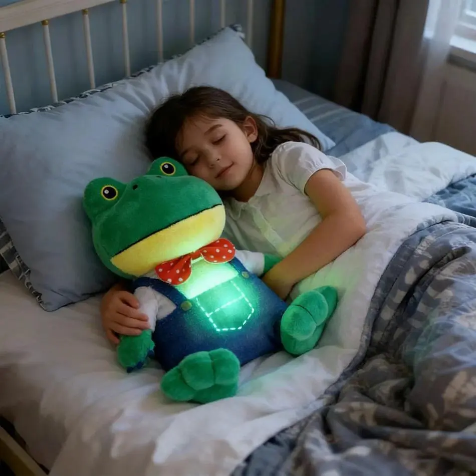 2026 new hot item 28cm Frog Plush Toy Mr. Long-Legged Lonely Frog Plush Dolls Breath Child Peluche Soothes Toys Baby Music Light Sleep Toy Gifts
