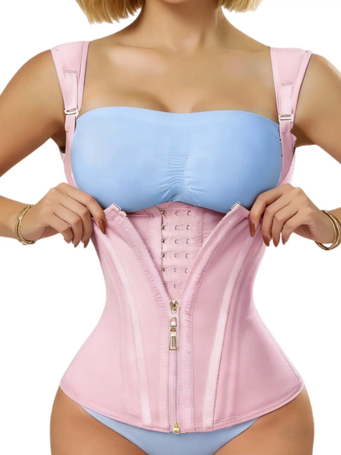 Women's Plain Zip Up Waist Trainer, Breathable Comfortable Adjustable Hook & Eye Design Tummy Control Shapewear Cincher for All Seasons